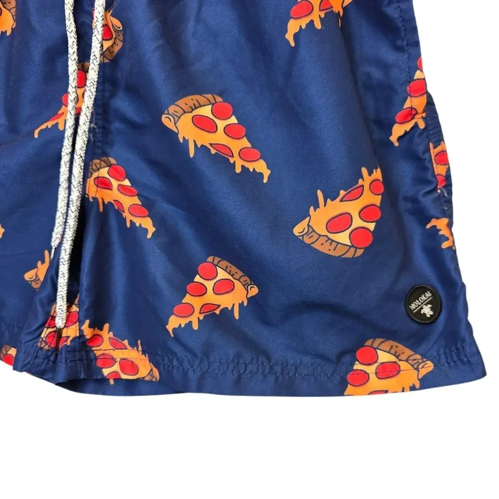 Molokai Surf Co Men's M Blue Pizza Print Swim Shorts Trunks